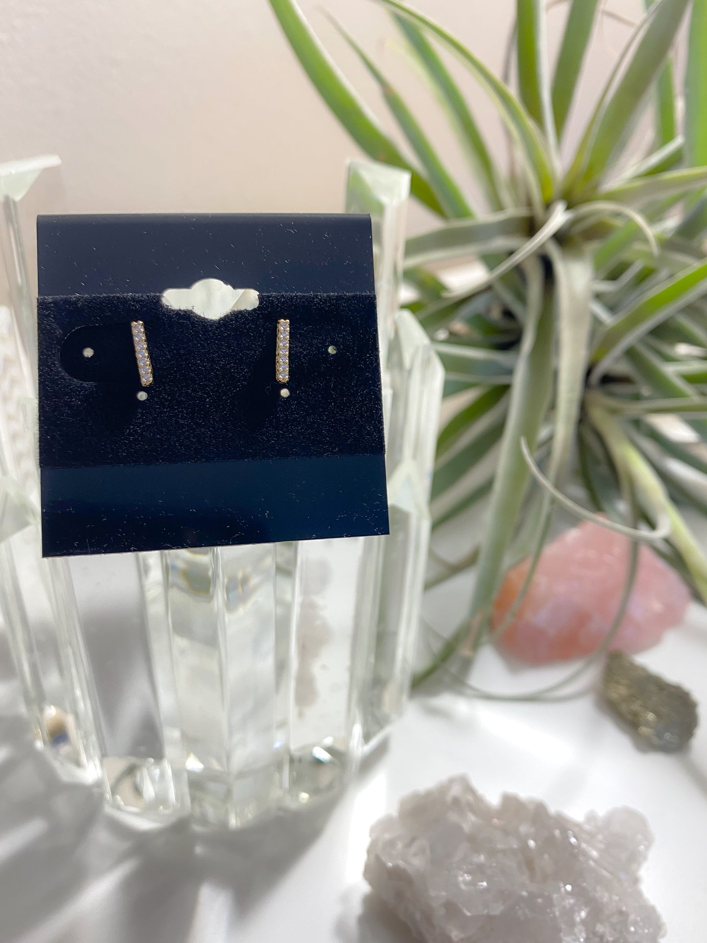 Dainty Cubic Zirconia Bar Stud Earrings