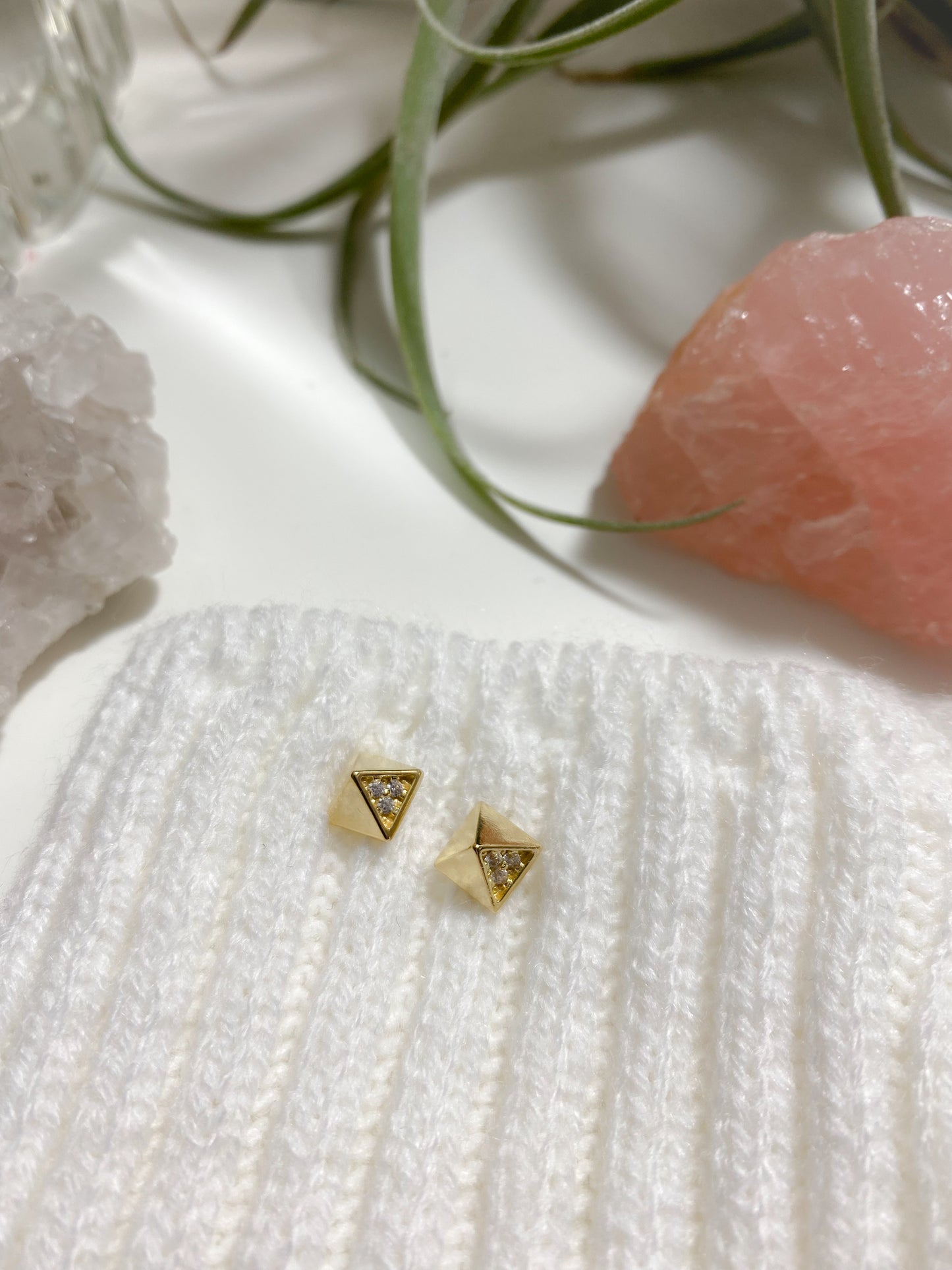 Pyramid Detail Cubic Zirconia stud earrings