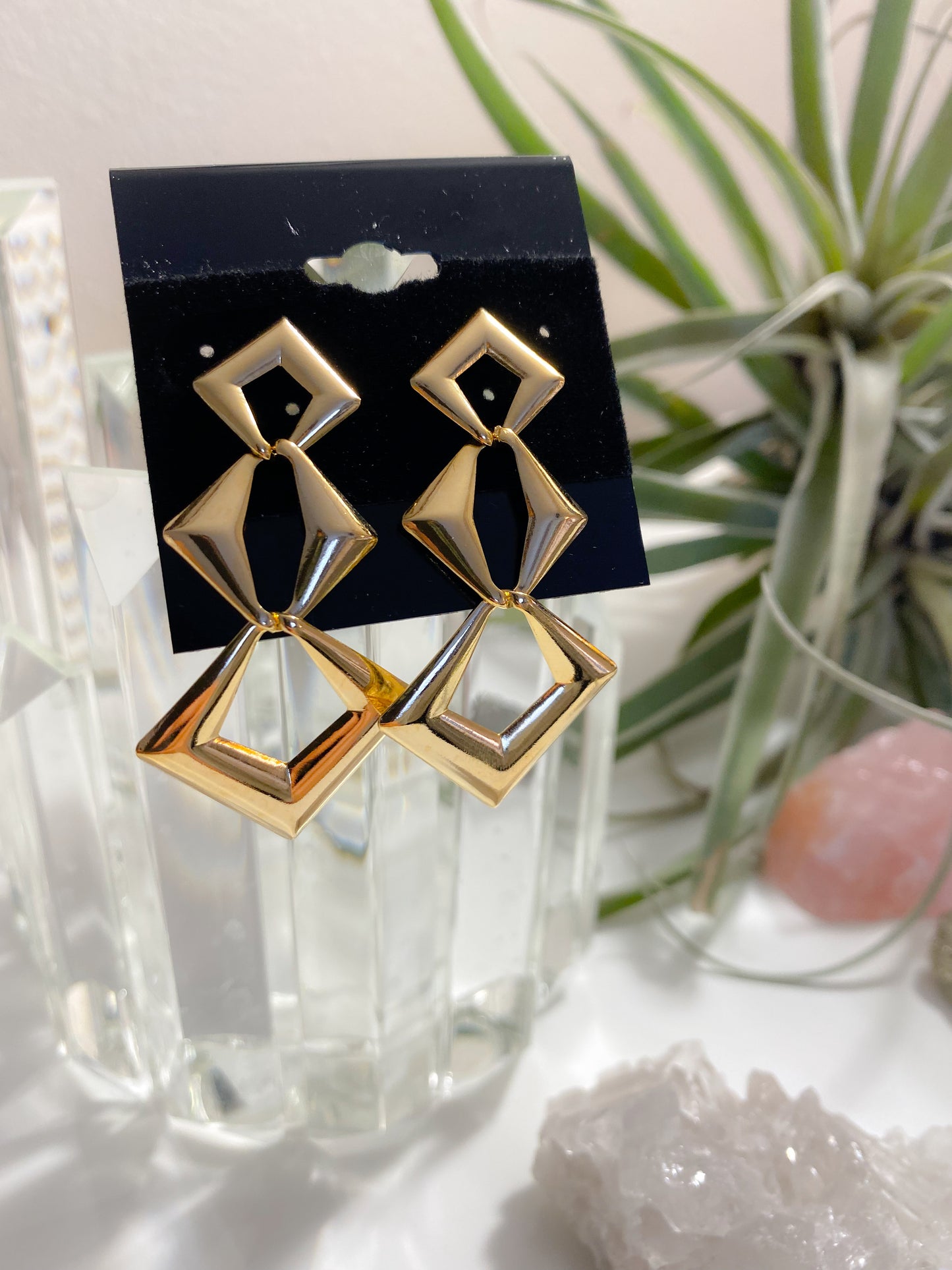 Triple Diamond shape Dangling earrings