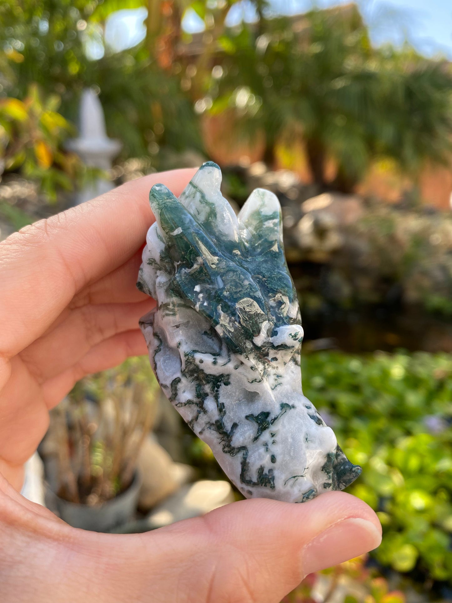 MOSS AGATE DRAGON HEAD