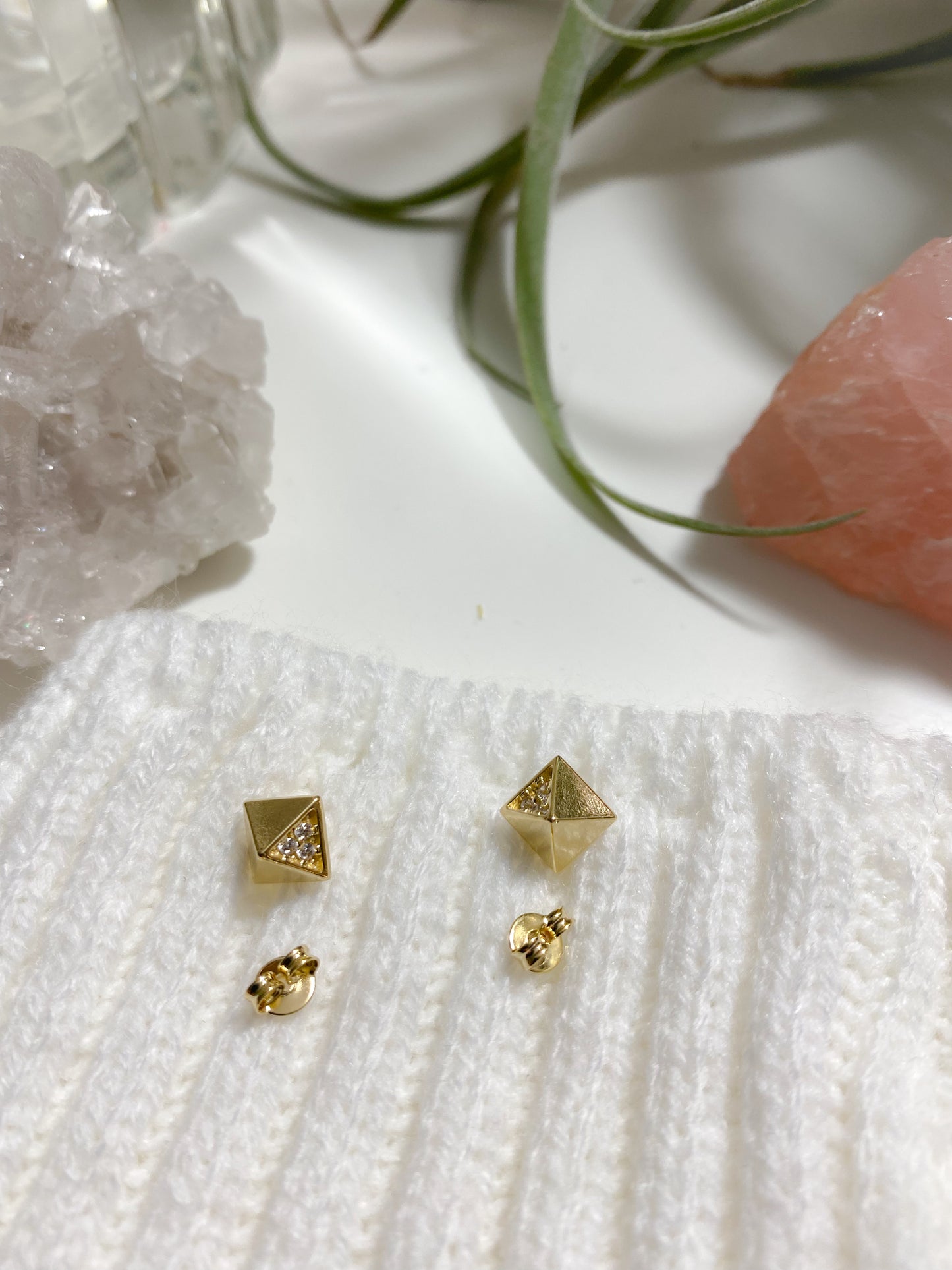 Pyramid Detail Cubic Zirconia stud earrings